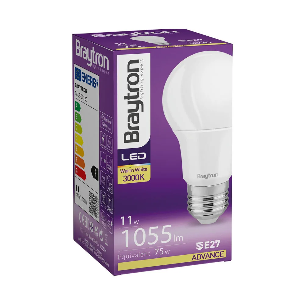Ampoule LED E27 11W Standard A60 – Blanc chaud 3000K – BA13-01120