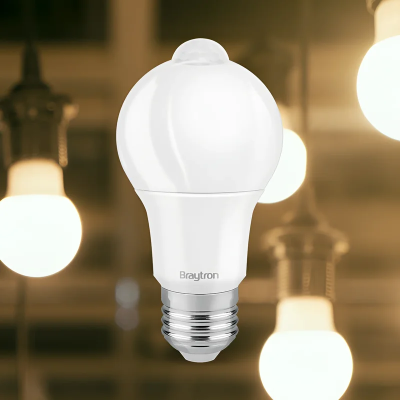 Braytron E27 LED Lampe mit PIR Bewegungsmelder, 9W ersetzt 60W, LED Birne mit Bewegungssensor und Lichtsensor, 806lm, Warmweiß 3000K, nicht dimmbar (Warmweiß 3.000K) – Ansicht 2