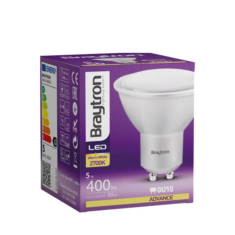 Spot LED GU10 5W – Blanc chaud 2700K – 400 lm – Angle 110° – BA24-00550