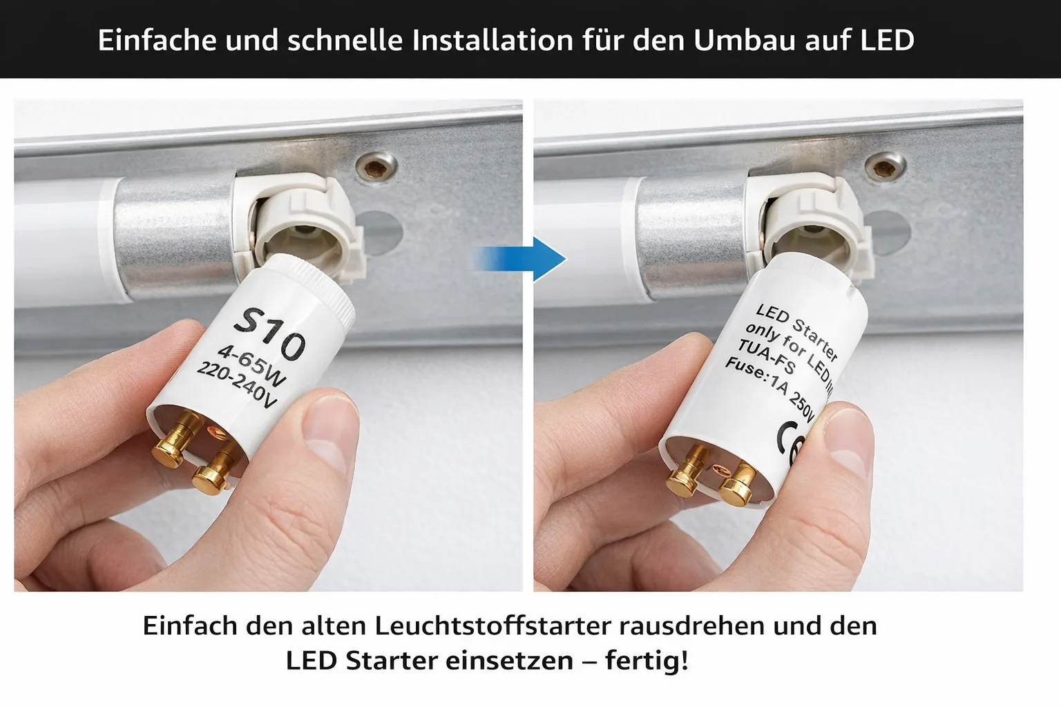 Braytron 10 Stück LED Starter Dummy T8 250V / 1A – Starterbrücke für LED Röhre – Ersatz für Leuchtstoff Starter – Ansicht 3