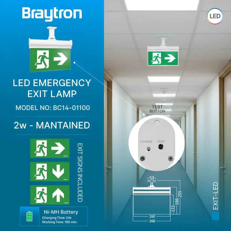 Braytron LED Notleuchte Notbeleuchtung, Akku Fluchtwegleuchte, IP20 – Ansicht 3