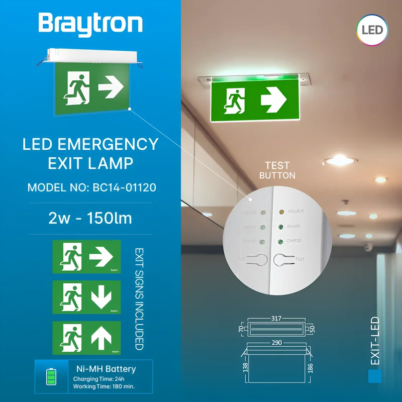 Braytron LED Notleuchte Notbeleuchtung, Akku Fluchtwegleuchte, IP20 – Ansicht 3