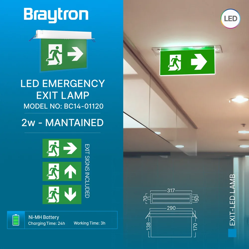 Braytron LED Notleuchte Notbeleuchtung, Akku Fluchtwegleuchte, IP20 – Ansicht 9