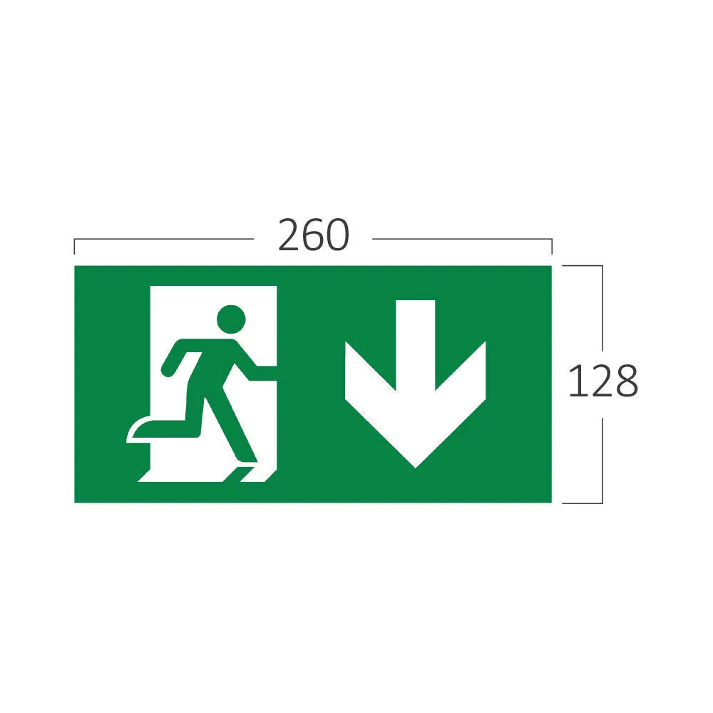 Pictogramme PVC pour bloc de sortie de secours – Flèche bas – 260x128mm – BC14-01302