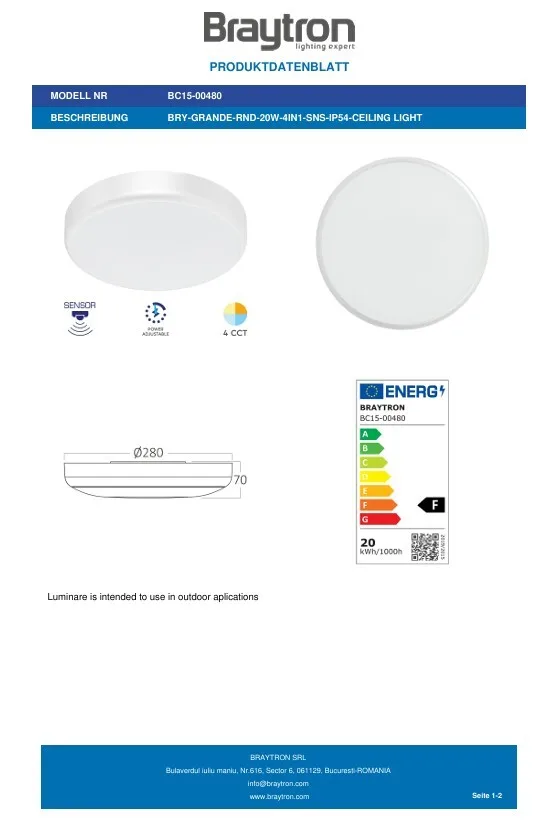 Braytron LED Deckenleuchte mit Bewegungsmelder Radar – 10/15/20 W einstellbar, 5CCT Farbwahl 2700 – 6500 K warm- bis kaltweiß, Ø 28 cm IP54 Deckenlampe mit Sensor, ideal für Bad, Flur, Treppe & Keller – Ansicht 12