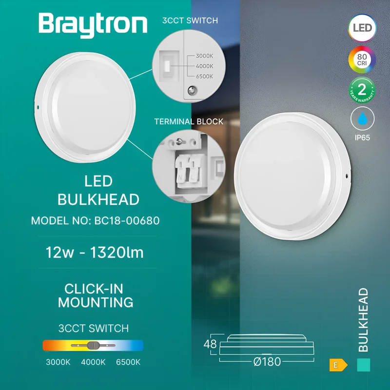Braytron LED Strahler Außen 12W, 1320 Lumen, Warmweiß, Neutralweiß, Kaltweiß 3IN1, IP65 wasserdicht, Fluter Flutlicht Außenstrahler (Weiß) – Ansicht 3
