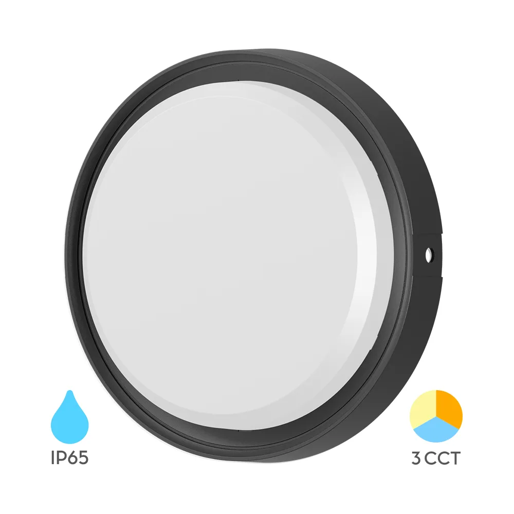Hublot LED rond 18W IP65 3-en-1 noir – Applique/Plafonnier extérieur | 2020lm – BC18-00781