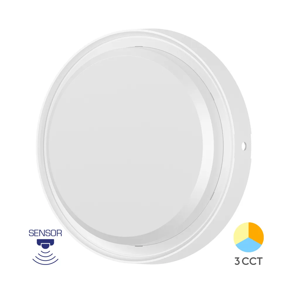 Braytron LED Wandleuchte Deckenleuchte mit Bewegungsmelder – 18W, IP65 – 3in1 Lichtfarbe (3000K/4000K/6500K) – Mikrowellen-Sensor – Außen- & Innenleuchte für Wand & Decke – rund, Ø 22 cm – Weiß – BC18-30780