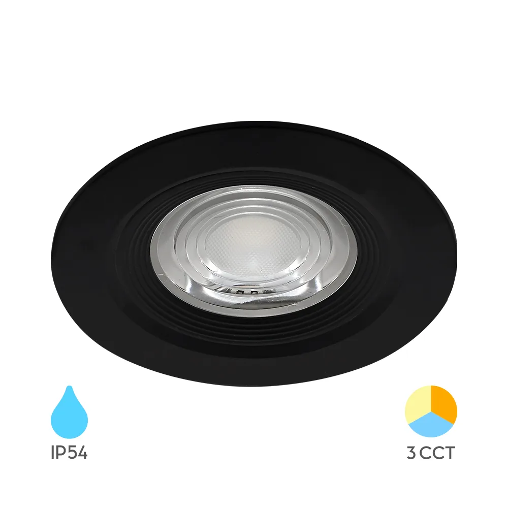 Braytron LED Einbaustrahler 68mm 7W IP54 630lm 3in1 CCT 3000K 4000K 6500K Feuchtraum geeignet Bad Dusche Küche Flur Decke Einbau LED Spot Einbaulampe Rund 38° Abstrahlwinkel 230V Schwarz – BD01-00781