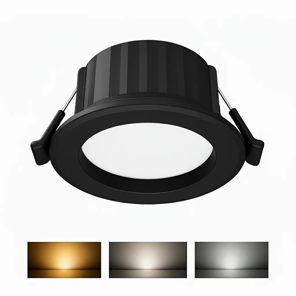 Braytron LED Einbaustrahler 68mm 9W IP54 820lm 3in1 CCT 3000K/4000K/6500K Feuchtraum geeignet Badezimmer Küche Flur Decke Einbau Spot Einbaulampe Rund 100° Abstrahlwinkel 230V (Schwarz, 9 Watt, CTT) – BD01-10181