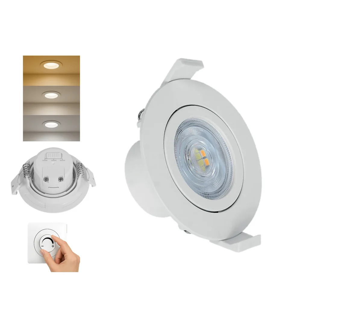 Braytron Stufenlos Dimmbar LED Einbaustrahler Deckenspot Einbauspot 7W schwenkbar Rund Spot 3IN1 Farbtemperatur 3000K/4000K/6500K 630lm Flur, Küche 230V 68mm Deckenausschnitt – BD02-60780