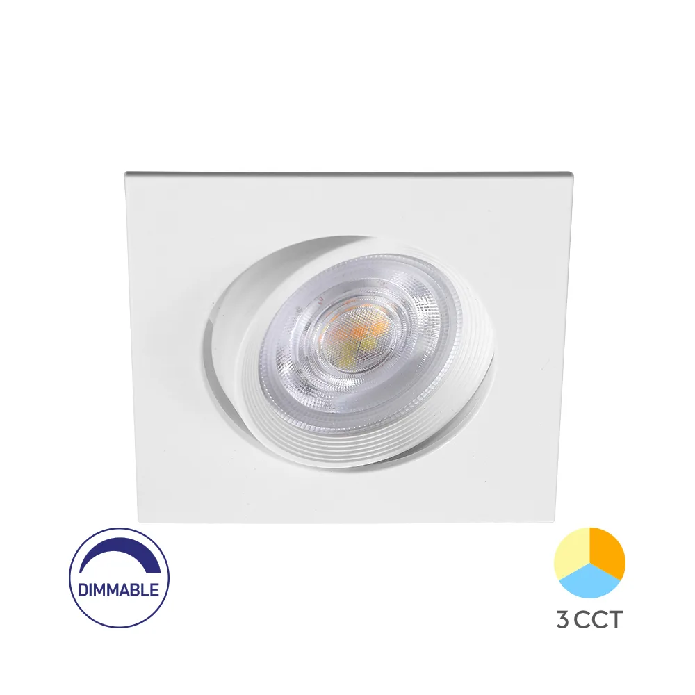Spot LED encastrable 7W carré blanc 3-en-1 dimmable – Orientable | Design carré – BD02-70780