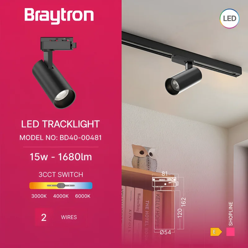 Braytron LED Schienenstrahler 15W für 1-Phasen Schienensystem, dreh- und schwenkbar, 3CCT 3000K 4000K 6500K, LED Track Light Aluminium Deckenstrahler für Büro, Shop, Küche (Schwarz, 15, Watt) – Ansicht 3