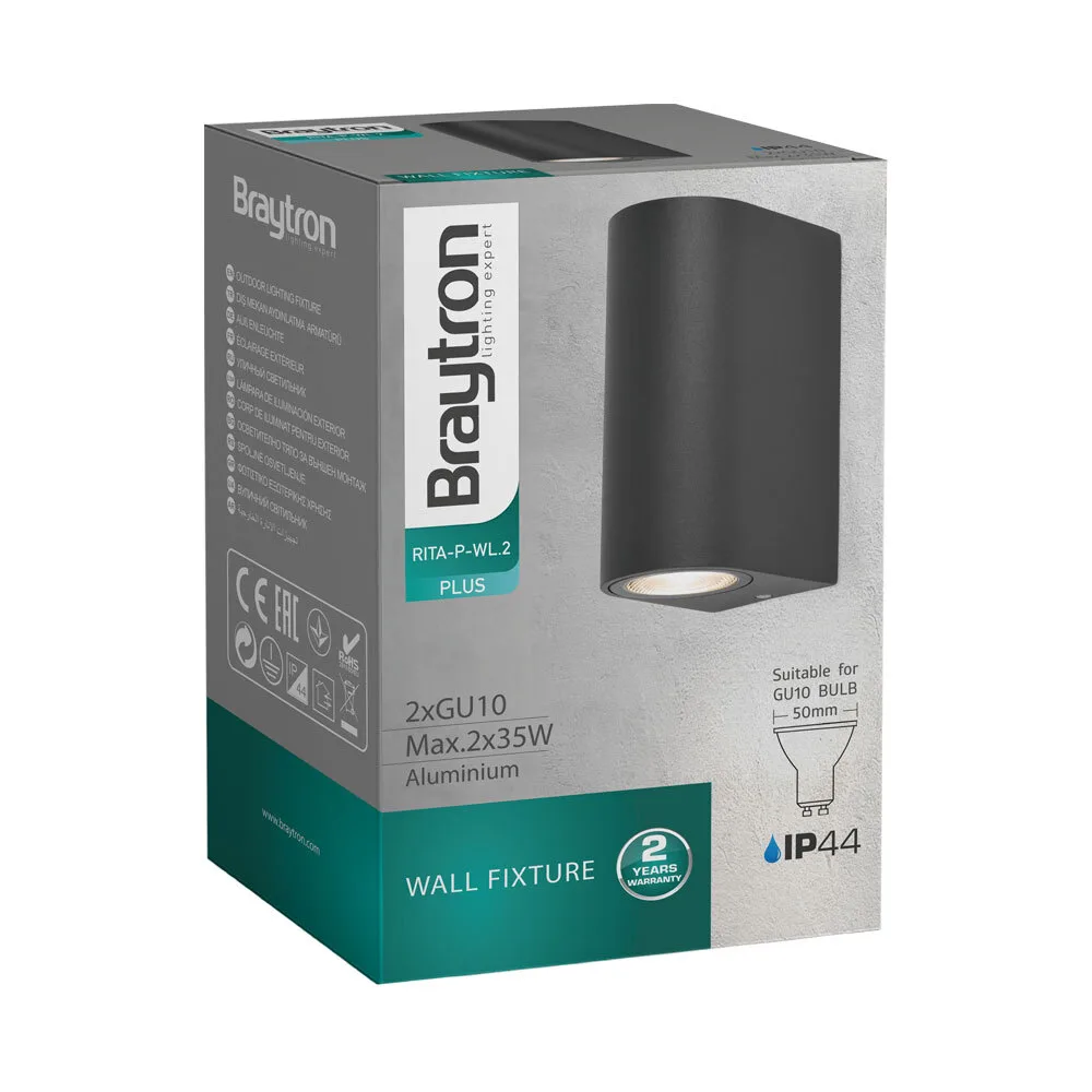 Braytron LED Strahler Außen Max.2×35W, IP44 wasserdicht, Fluter Flutlicht Außenstrahler (Dark Grey) – Ansicht 7