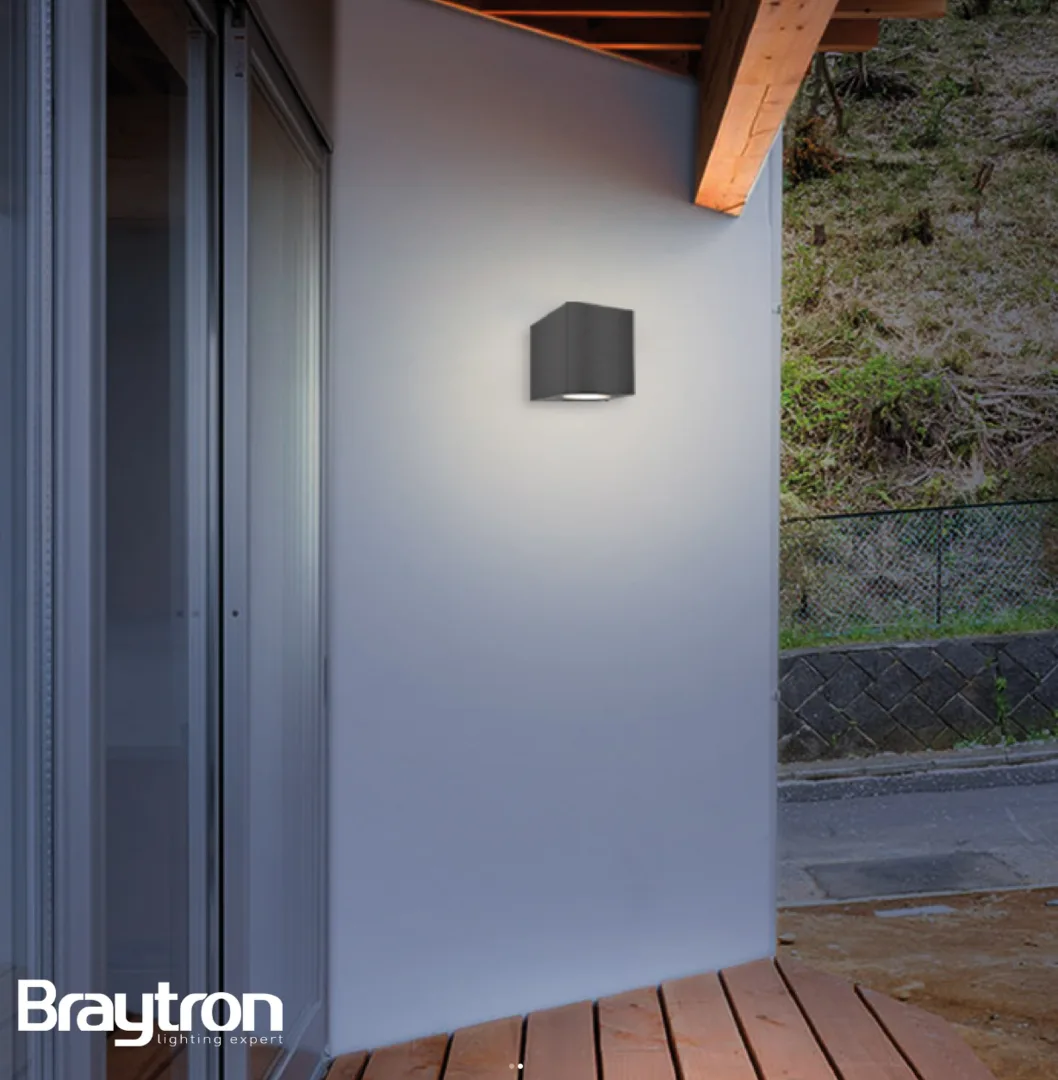 Braytron LED Außenwandleuchte Anthrazit, eckig (Cube), GU10 Fassung, IP44, Downlight Wandlampe für Garten, Terrasse & Fassade – Ansicht 5