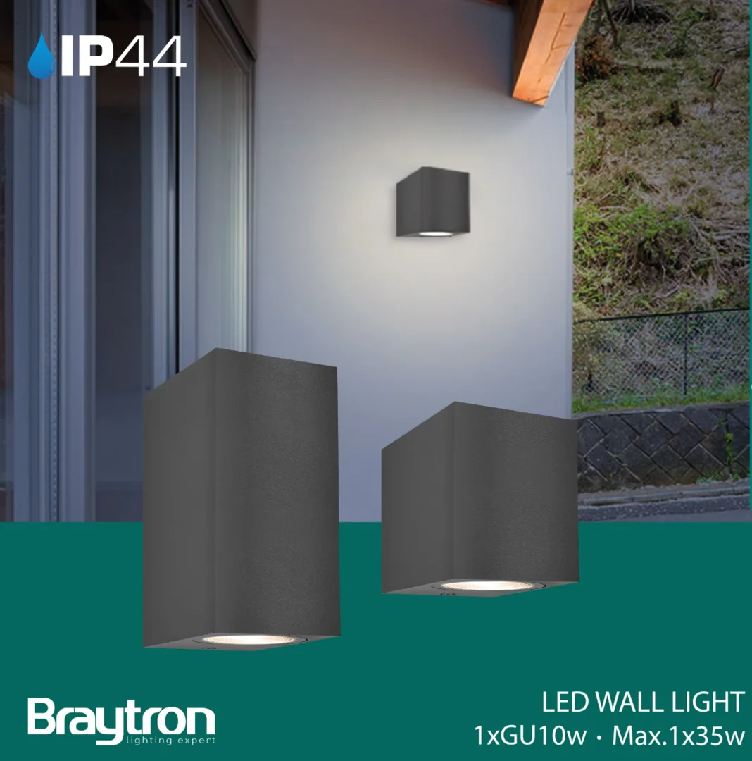Braytron LED Außenwandleuchte Anthrazit, eckig (Cube), GU10 Fassung, IP44, Downlight Wandlampe für Garten, Terrasse & Fassade – Ansicht 6