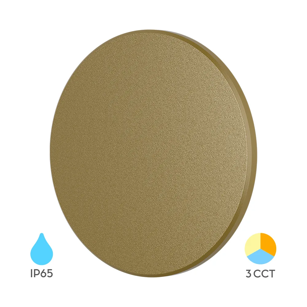 Applique extérieure LED ronde 12W or 3CCT IP65 – PALERMO M | Design gold 1160lm – BG37-00286
