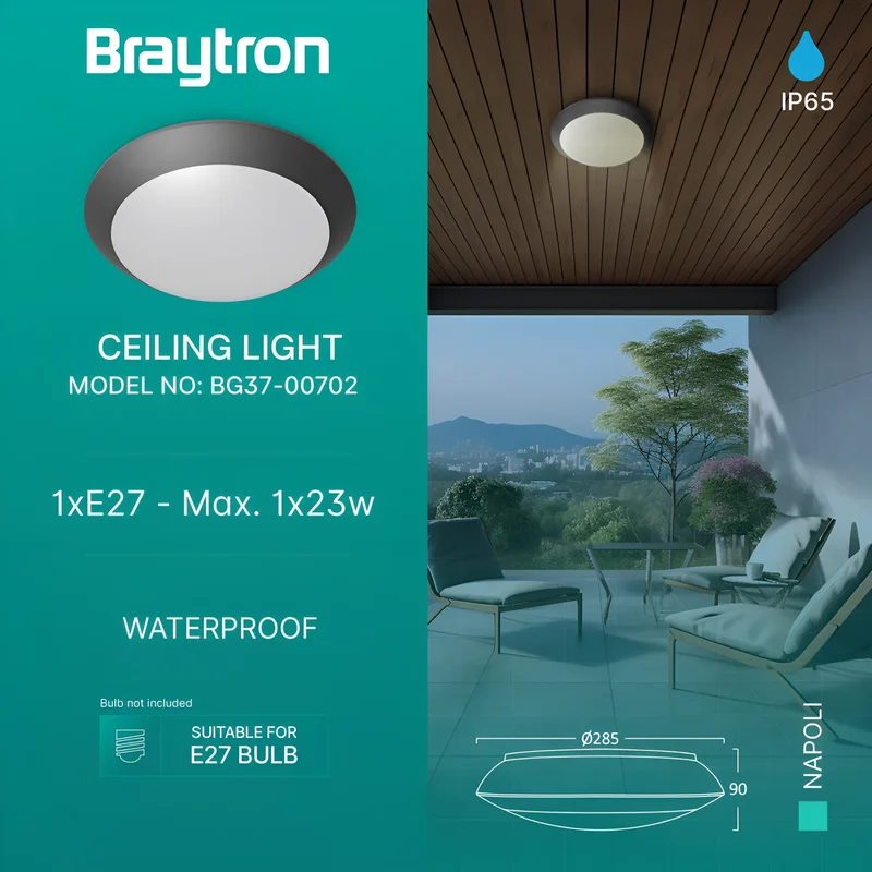 Braytron LED Strahler Außen Max 1x23W, IP65 wasserdicht, Fluter Flutlicht Außenstrahler (Grau) – Ansicht 3