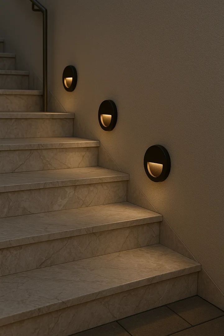 Applique LED escalier ronde 3W noir blanc chaud 3000K – IP65 intérieur/extérieur – BG38-02001