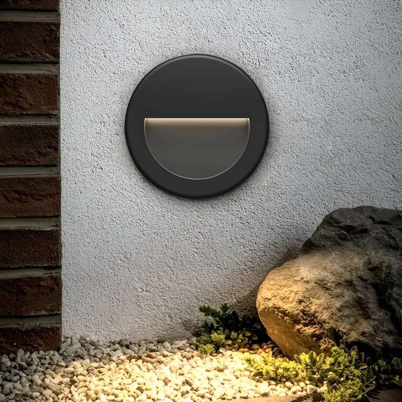 Braytron 3W LED Treppenlicht Treppenbeleuchtung Treppenleuchte Stufenlicht Stufen Leuchte Wandbeleuchtung Innen Außen IP65 Warmweiß Energieeffizient Wetterfest Modern Stufenbeleuchtung (Rund Schwarz) – Ansicht 2