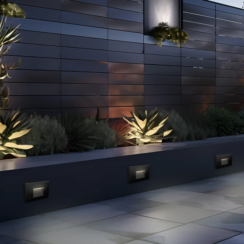 Braytron 3W LED Treppenlicht Treppenbeleuchtung Treppenleuchte Stufenlicht Stufen Leuchte Wandbeleuchtung Innen Außen IP65 Warmweiß Energieeffizient Wetterfest Modern Stufenbeleuchtung (Eckig Schwarz) – Ansicht 2