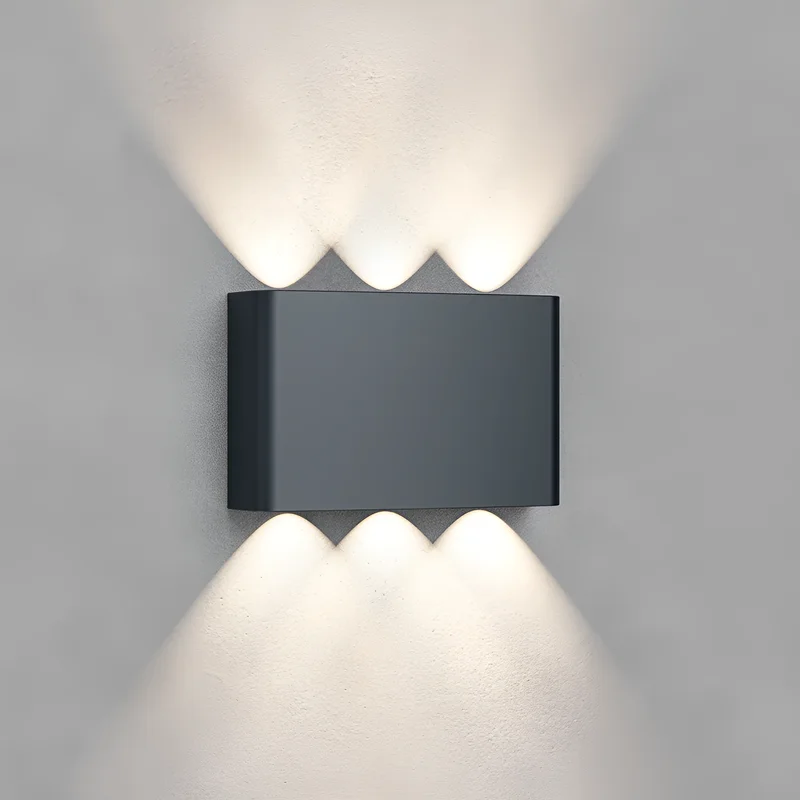 Braytron Moderne LED Wandlampe Wandstrahler Up & Down - IP65 wasserdicht für Innen & Außen, 6 x 1W integrierte Farbwahl 3000-6500K - Ideal für Bad, Veranda, Flur, Hauswand & mehr - Anthrazit – Ansicht 2