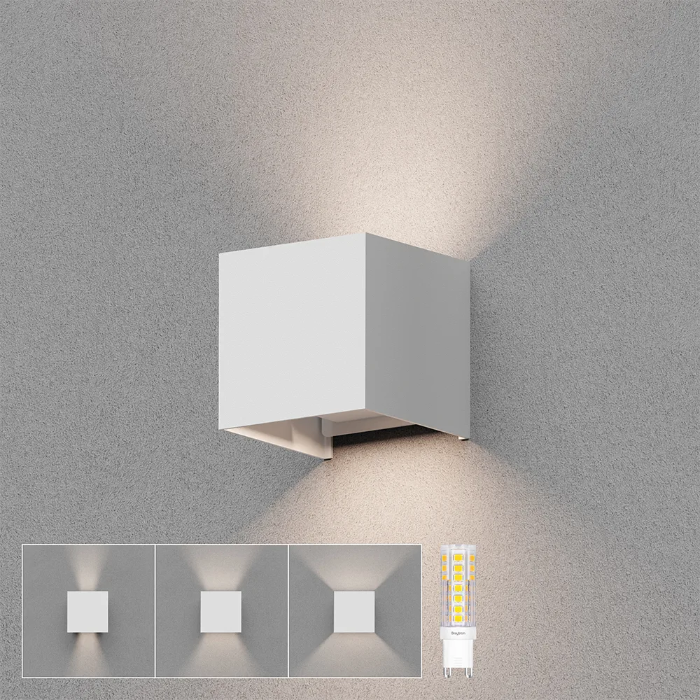Applique extérieure LED cube blanc IP54 – Faisceau réglable, culot G9, design minimaliste – BG38-03400