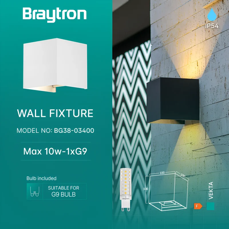 Braytron LED Wandleuchte in Würfelform für Außen & Innen, Aluminium Wandlampe IP54 mit austauschbarer G9 LED Lampe, einstellbarer Abstrahlwinkel, moderne Außenbeleuchtung für Haus & Garten (Weiß) – Ansicht 3