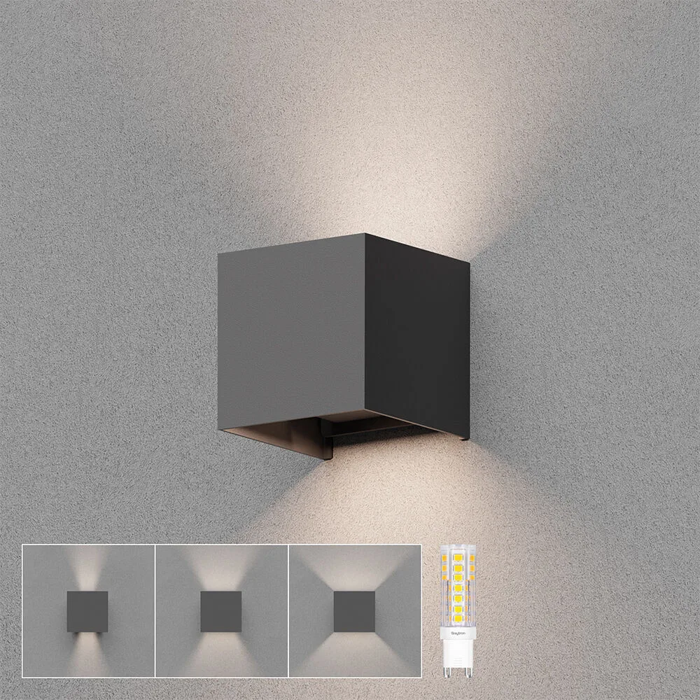 Applique extérieure LED cube gris anthracite IP54 – Faisceau réglable, culot G9 – BG38-03402