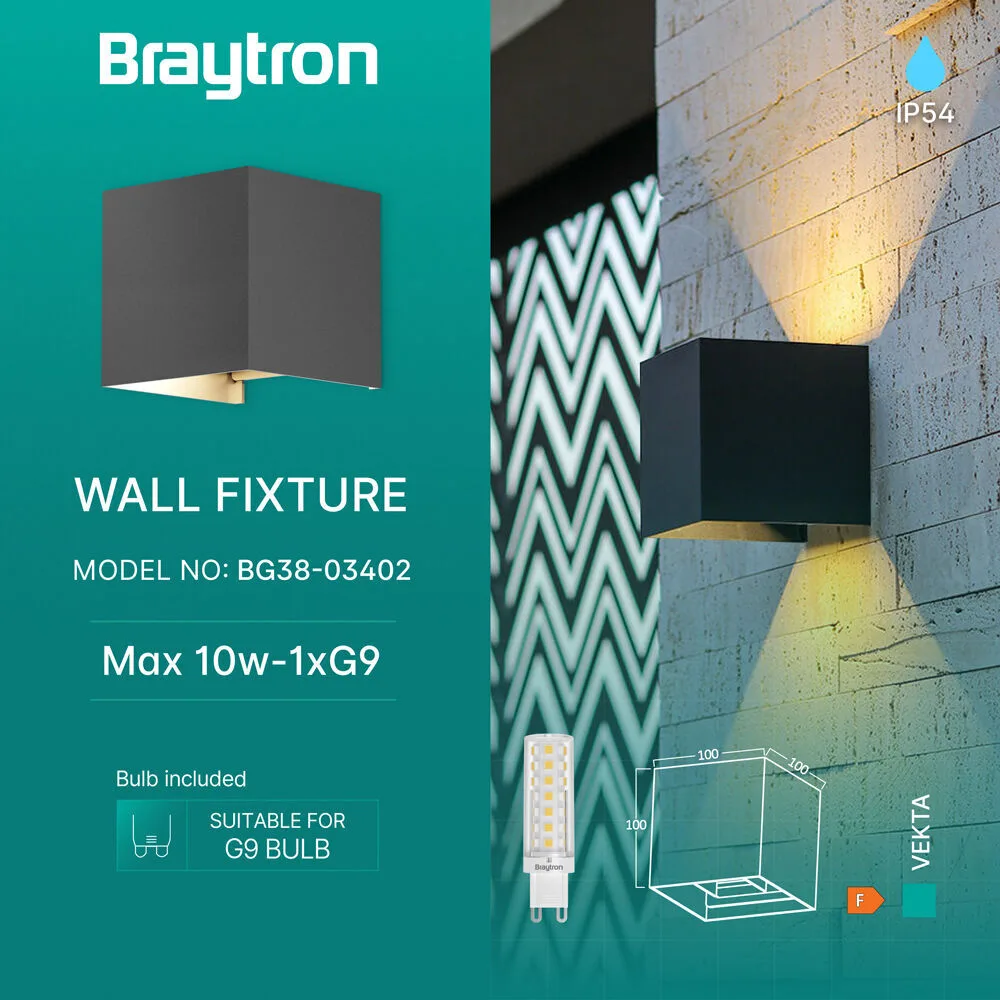Braytron LED Wandleuchte in Würfelform für Außen & Innen, Aluminium Wandlampe IP54 mit austauschbarer G9 LED Lampe, einstellbarer Abstrahlwinkel, moderne Außenbeleuchtung für Haus & Garten (Grau) – Ansicht 8