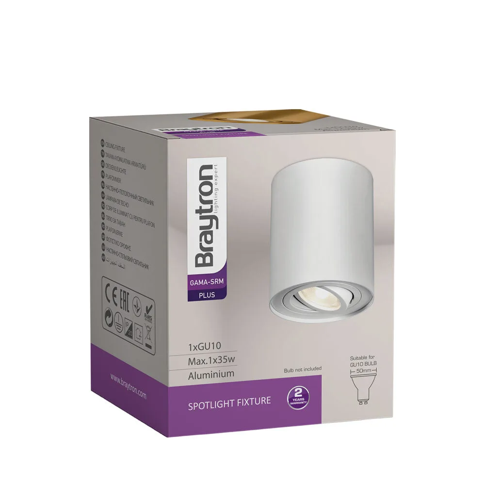 Braytron Schwenkbarer GU10 Aufbauspot, 1x35W, Rund, Weiß, Aluminiumgehäuse, IP20, Moderne Deckenleuchte für Wohnzimmer, Flur, Küche und Büro, Durchmesse 80mm Länge 100mm – Ansicht 9