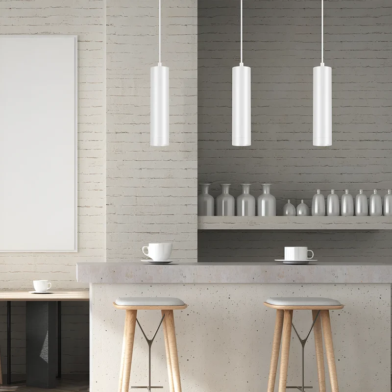 Braytron Weiße Zylinder-Hängeleuchte (25 cm) mit GU10-Fassung, Pendelleuchte, Aluminium Ø6cm Hängelampe Küche Theke Bar – Ansicht 2