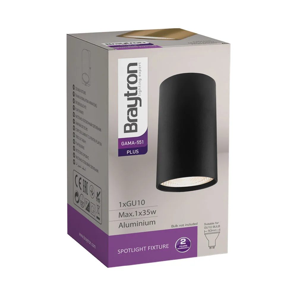 Braytron LED Deckenleuchte Max.1x35W GU10, IP20 Deckenlampe für Wohnzimmer, Küche, Flur (Schwarz) – Ansicht 8