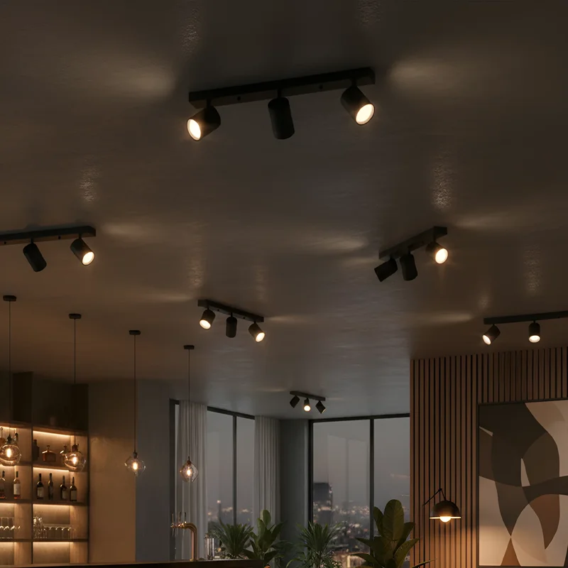 Braytron LED Deckenstrahler 3 Flammig GU10 – Schwenkbarer Deckenspot 350° Drehbar – Moderne Deckenleuchte in Weiß, Schwarz oder Gold – Spotbalken für Küche, Wohnzimmer & Flur (schwarz) – Ansicht 2