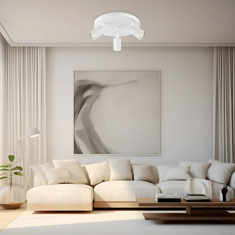 Braytron LED Deckenstrahler Rund 3 Flammig GU10 – Schwenkbare Deckenleuchte Ø300mm – Moderner Deckenspot 350° Drehbar – Aluminium in Weiß, Schwarz oder Gold – Spotlampe für Wohnzimmer, Küche (weiß) – Ansicht 2