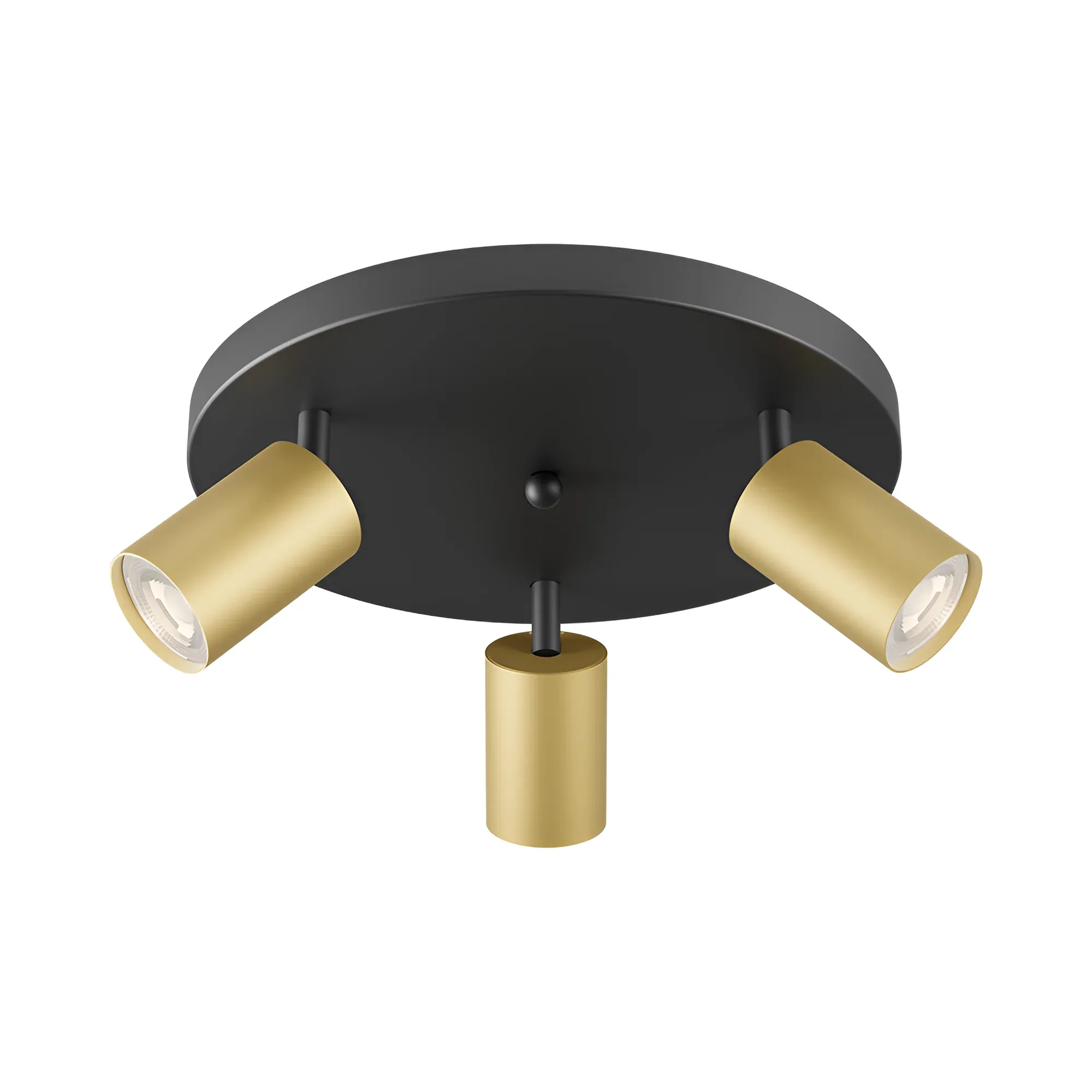 Plafonnier 3 spots LED GU10 rond doré – Orientable 350°/90°, Ø300mm, max 3×35W – BH04-00886