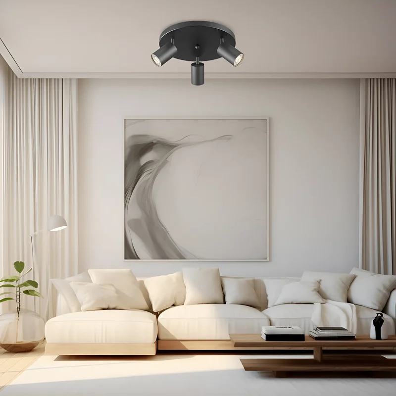 Braytron LED Deckenstrahler Rund 3 Flammig GU10 – Schwenkbare Deckenleuchte Ø300mm – Moderner Deckenspot 350° Drehbar – Aluminium in Weiß, Schwarz oder Gold – Spotlampe für Wohnzimmer, Küche (gold) – Ansicht 2