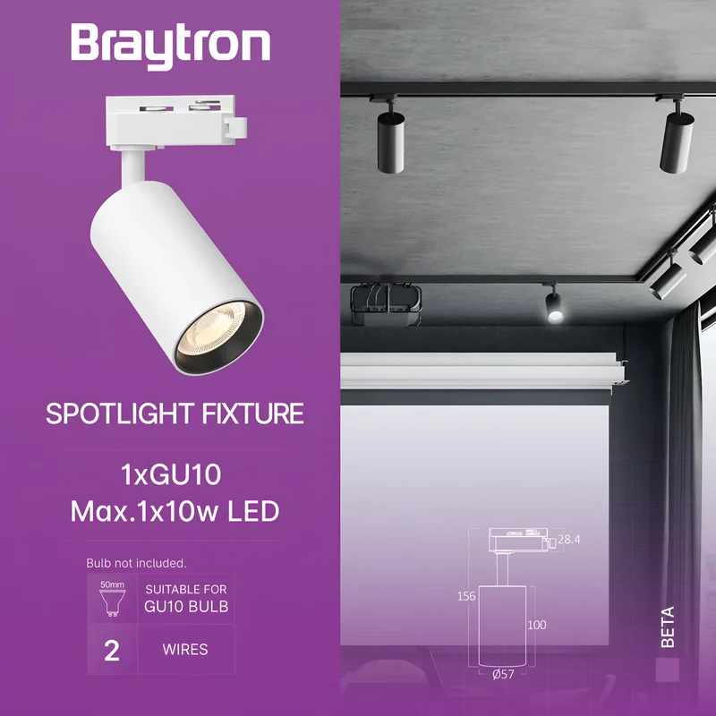 Braytron LED Schienenstrahler Max.1×10W GU10, 3-Phasen Strahler, schwenkbar, Stromschienenstrahler (White-Black) – Ansicht 3