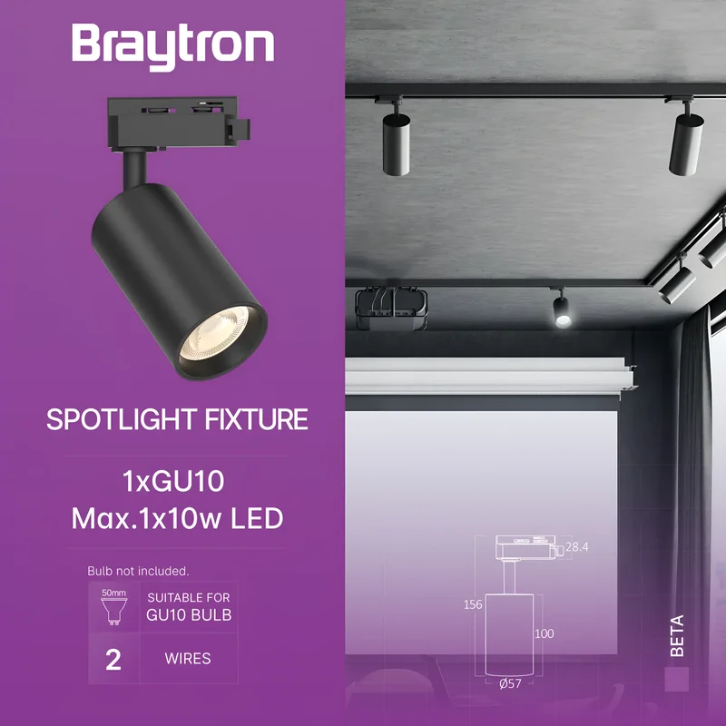 Braytron LED Schienenstrahler Max.1×10W GU10, 3-Phasen Strahler, schwenkbar, Stromschienenstrahler (Black-Black) – Ansicht 3