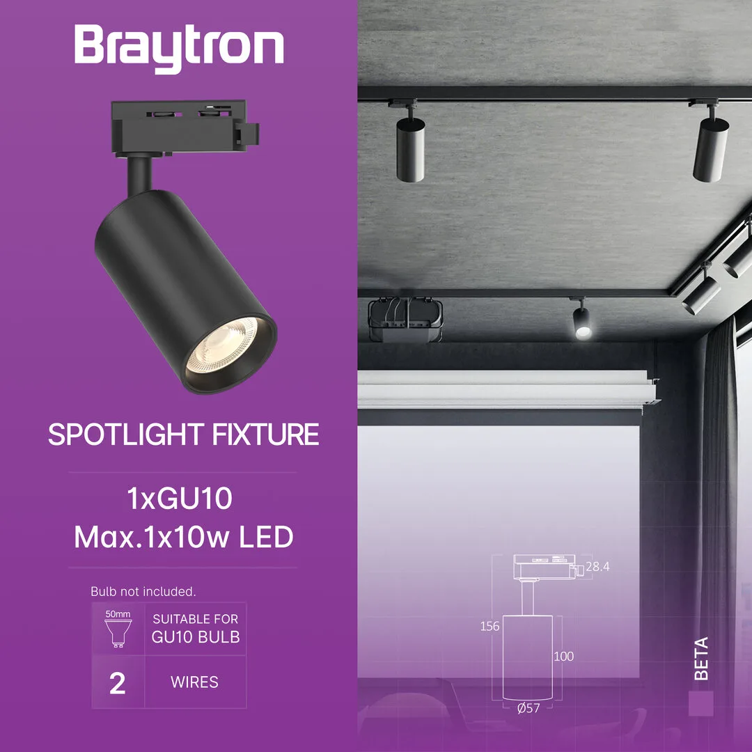 Braytron LED Schienenstrahler Max.1×10W GU10, 3-Phasen Strahler, schwenkbar, Stromschienenstrahler (Black-Black) – Ansicht 9