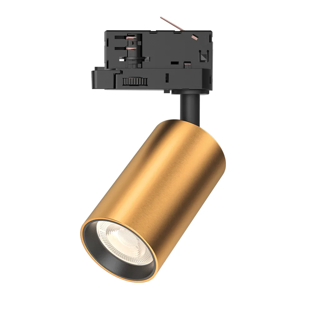 Spot sur rail LED GU10 doré 4 fils – Orientable 350°, aluminium, max 10W – BH04-60606