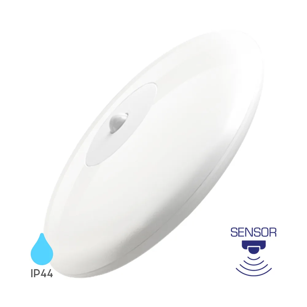 Plafonnier LED rond 18W blanc chaud 3000K avec détecteur – IP44 Ø260mm, 1740 lm – BH15-01100