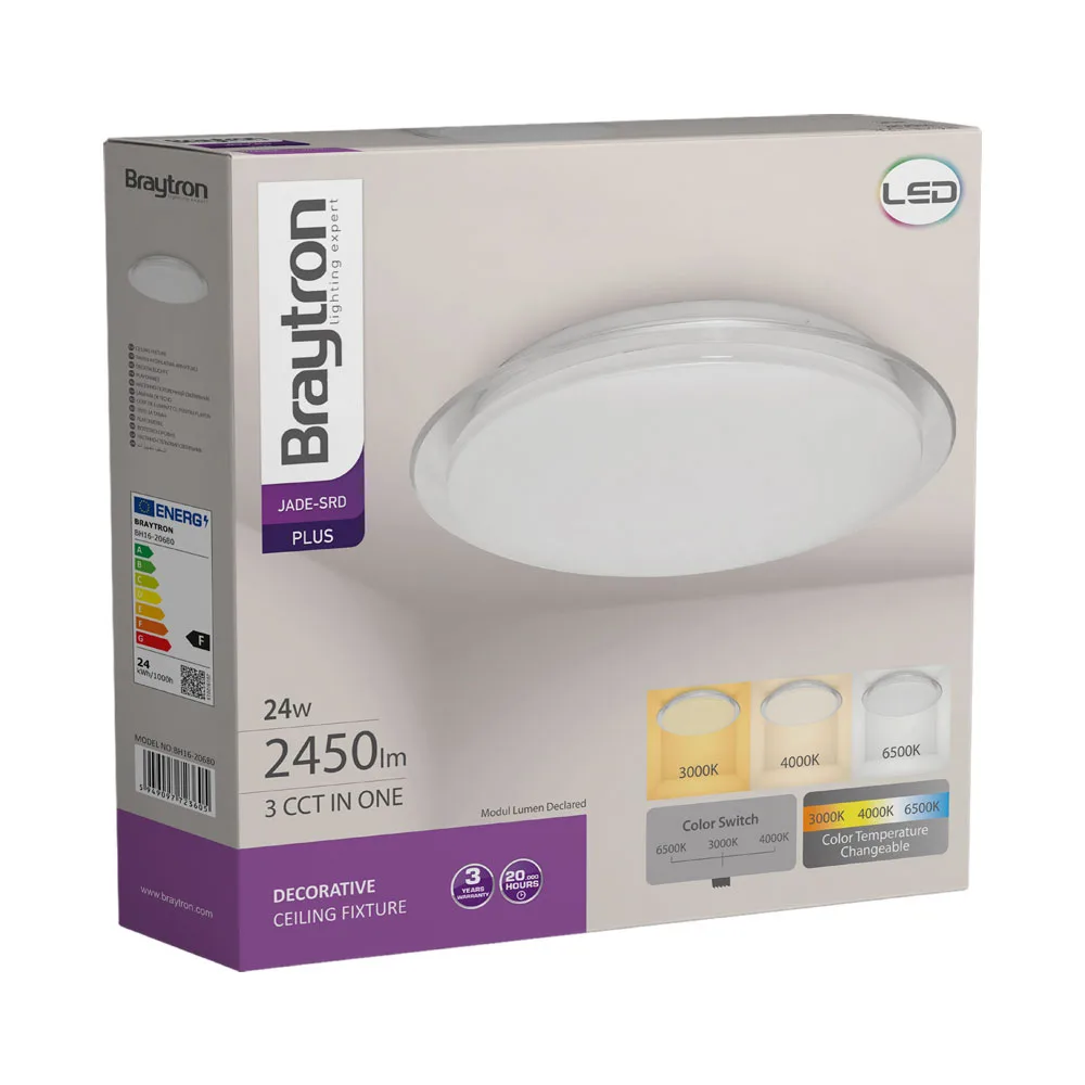 Plafonnier LED rond 24W 3CCT – Lumière indirecte, 2450 lm, angle 120°, métal blanc – BH16-20680