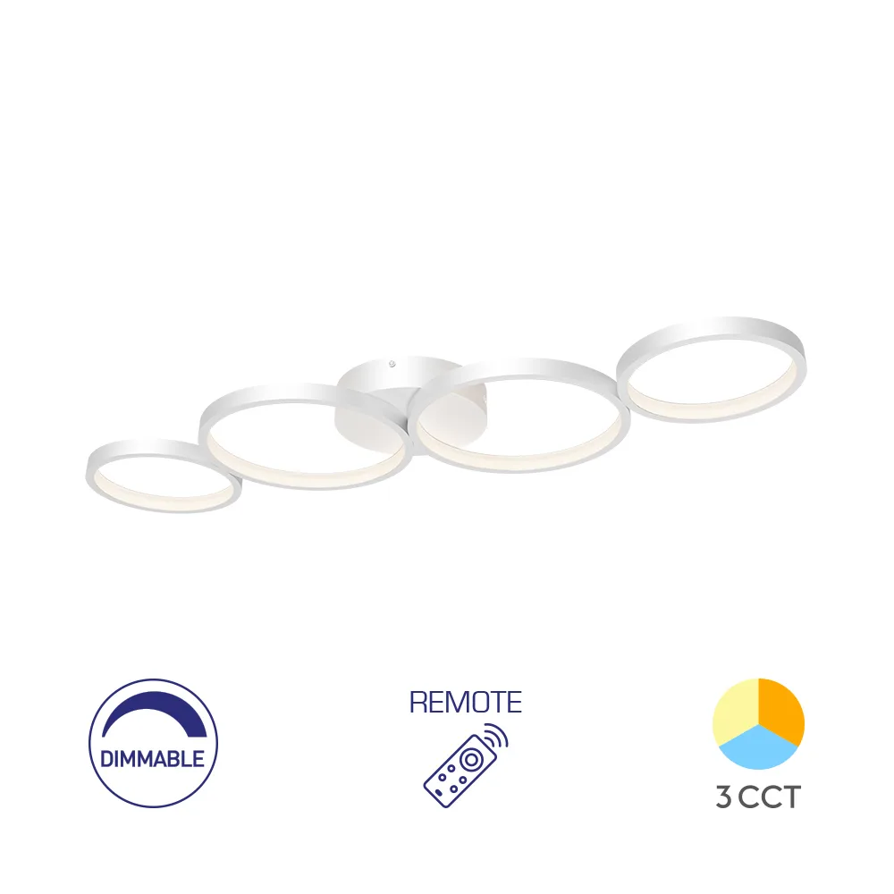 Plafonnier LED rond 60W dimmable avec télécommande – 3CCT, 6050 lm, aluminium blanc IP20 – BH17-04090