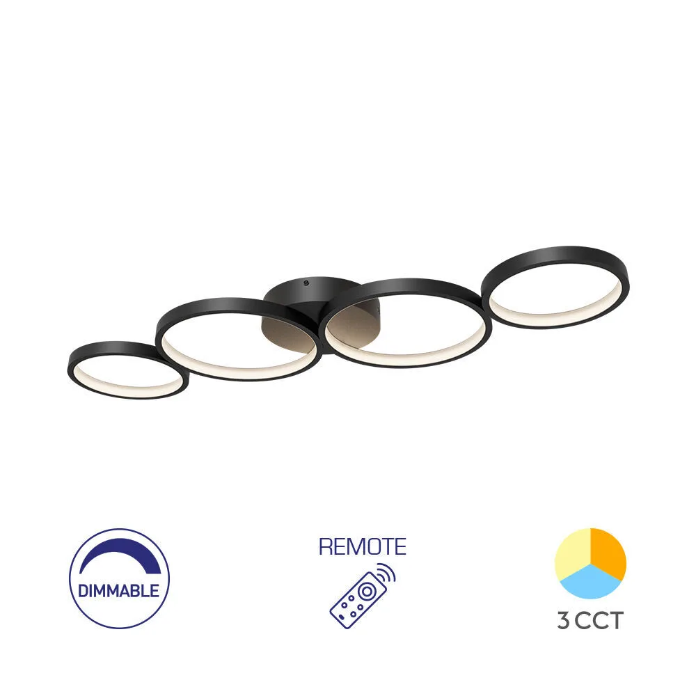 Plafonnier LED 60W – Dimmable, Télécommande incluse, 3 Températures de Couleur (Noir) – BH17-04091