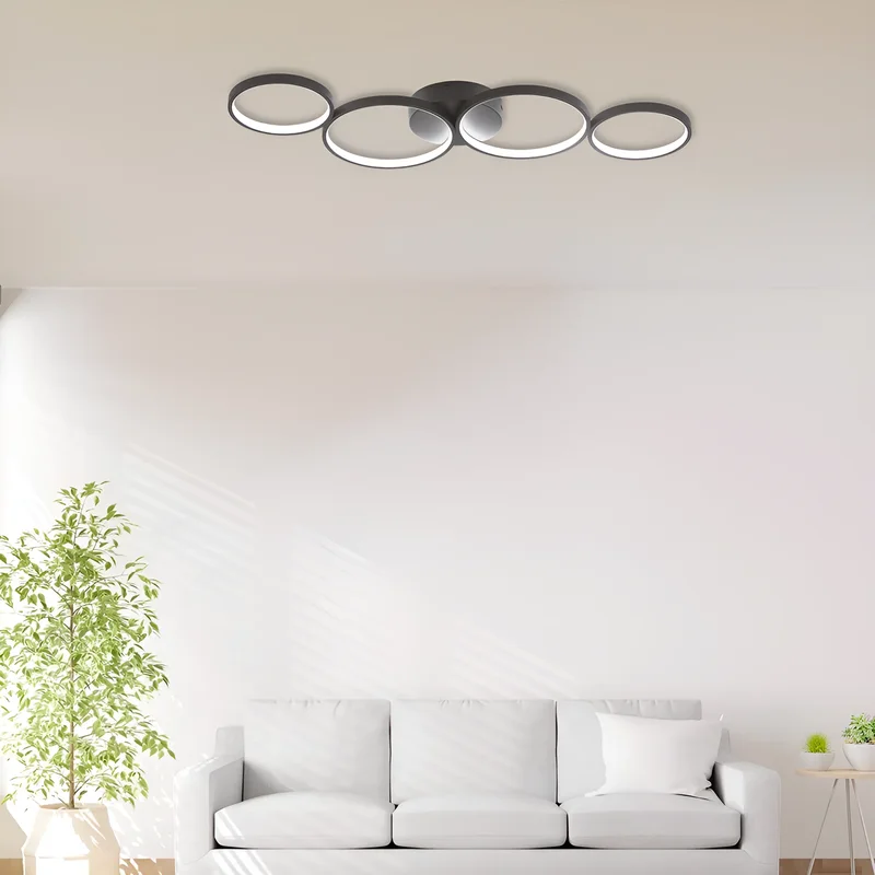 Braytron moderne designer LED Deckenleuchte mit Fernbedienung Dimmbar & 3CCT Farbwahl 3000-6500K Rund Ringe Wohnzimmer Schlafzimmer Deckenlicht schwarz 60W – Ansicht 2