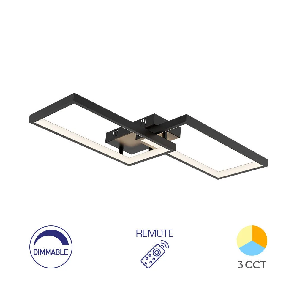 Plafonnier LED 40W – Dimmable, Télécommande incluse, 3 Températures de Couleur (Noir) – BH17-04491