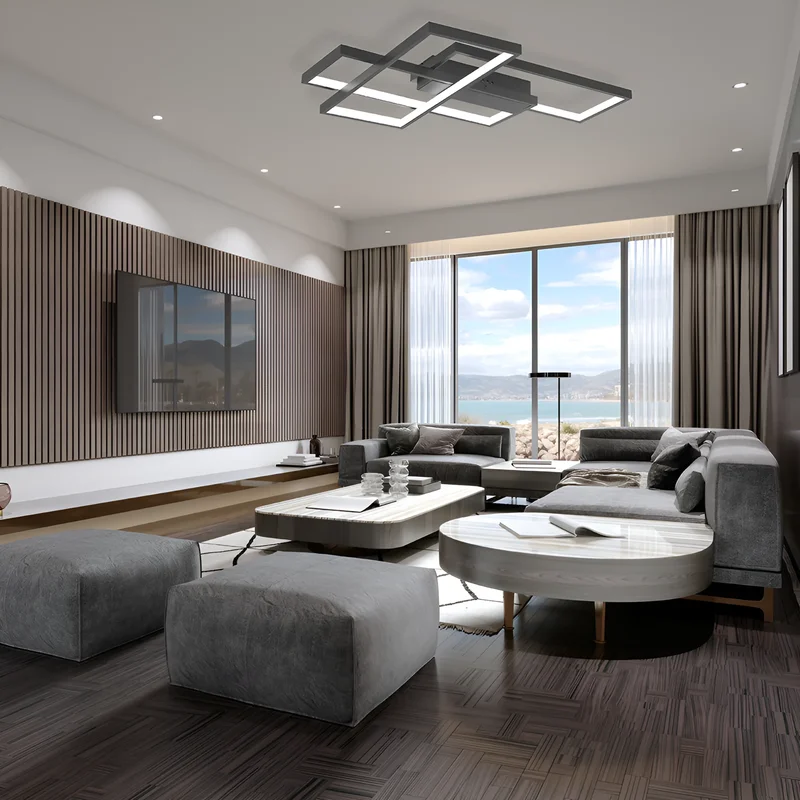 Braytron moderne designer LED Deckenleuchte mit Fernbedienung Dimmbar & 3CCT Farbwahl 3000-6500K Rechteckig Wohnzimmer Schlafzimmer Deckenlicht schwarz 65W – Ansicht 2