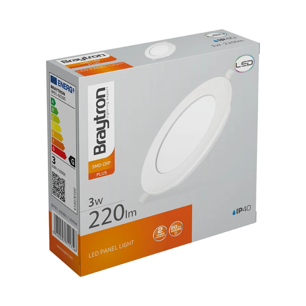 Braytron LED Deckenleuchte 3W 230V Anschluss Warmweiß 3000K, 220 Lumen, IP40 Deckenlampe für Wohnzimmer, Küche, Flur (Weiß) – Ansicht 9