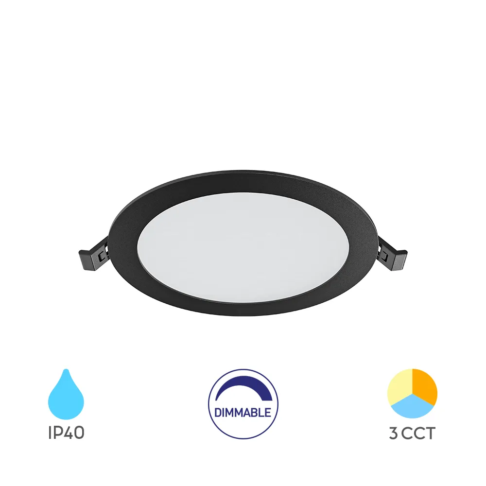 Spot LED Encastrable Dimmable 12W – 3CCT Sélectionnable, Ø170mm (Noir) – BP01-91281